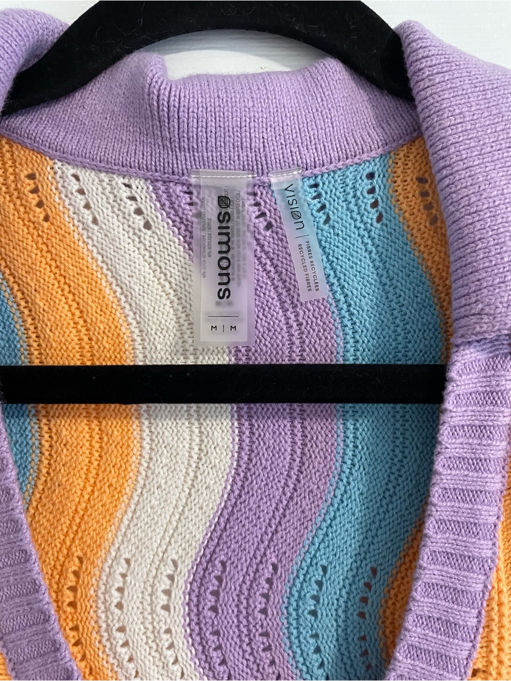 Simons Striped Wave Knit Button-Up Dress in Pastel Purple, Blue, Yellow - Picture 2 of 4